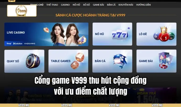Giới Thiệu V999 3331 Cổng game V999 thu hút cộng đồng với ưu điểm chất lượng